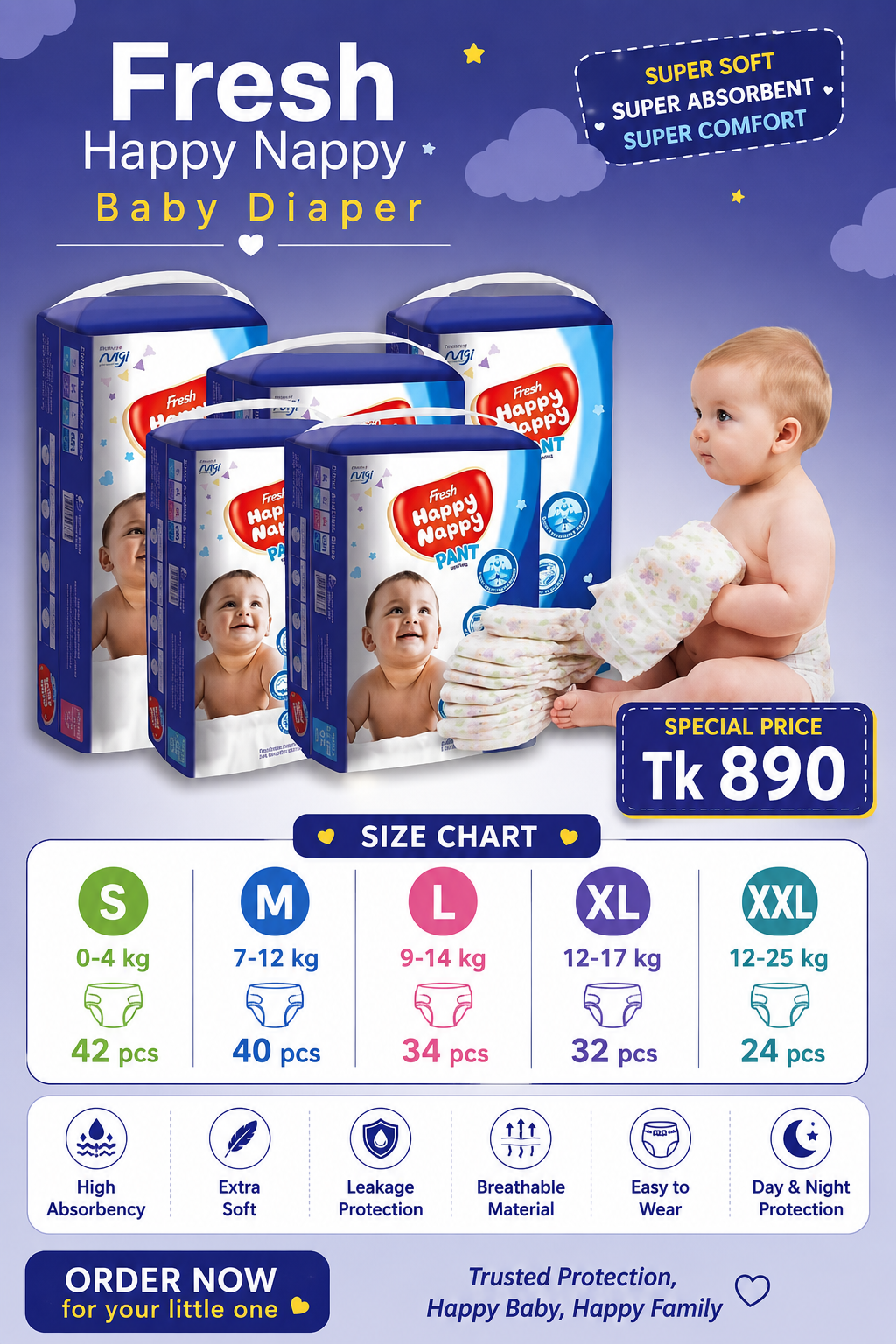 Fresh Happy Nappy Pant Diaper – All Sizes Available